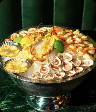 A seafood plateau on ice at Dirty French