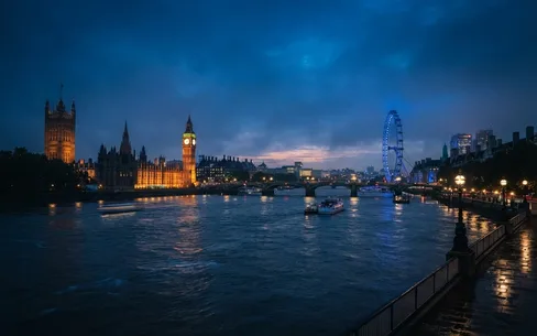 Westminster and the Thames, London, at dusk