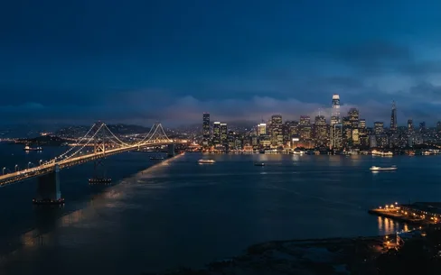 San Francisco and the Bay Bridge at dusk